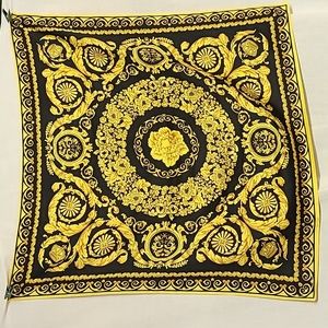 Black and Gold Filigree Scarf 35" Square Tuesday Morning